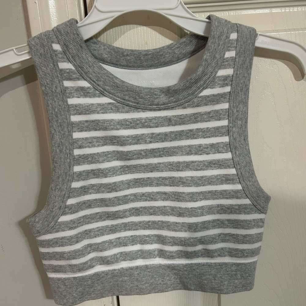 Gray and White Striped Crop Top